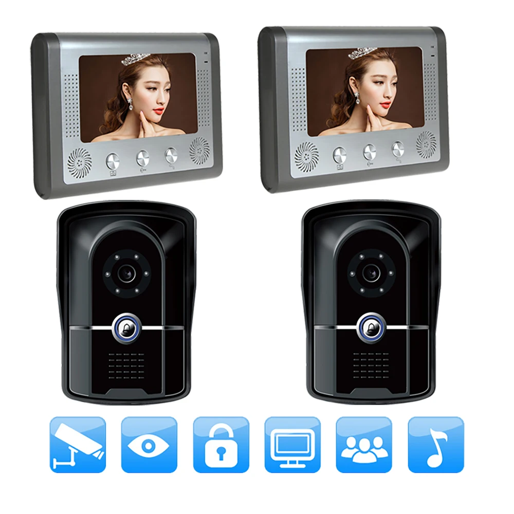 7'' Wired Video Intercom Monitor Video Doorbell With 1200TVL Weatherproof Outdoor Camera Support one-key Unlock