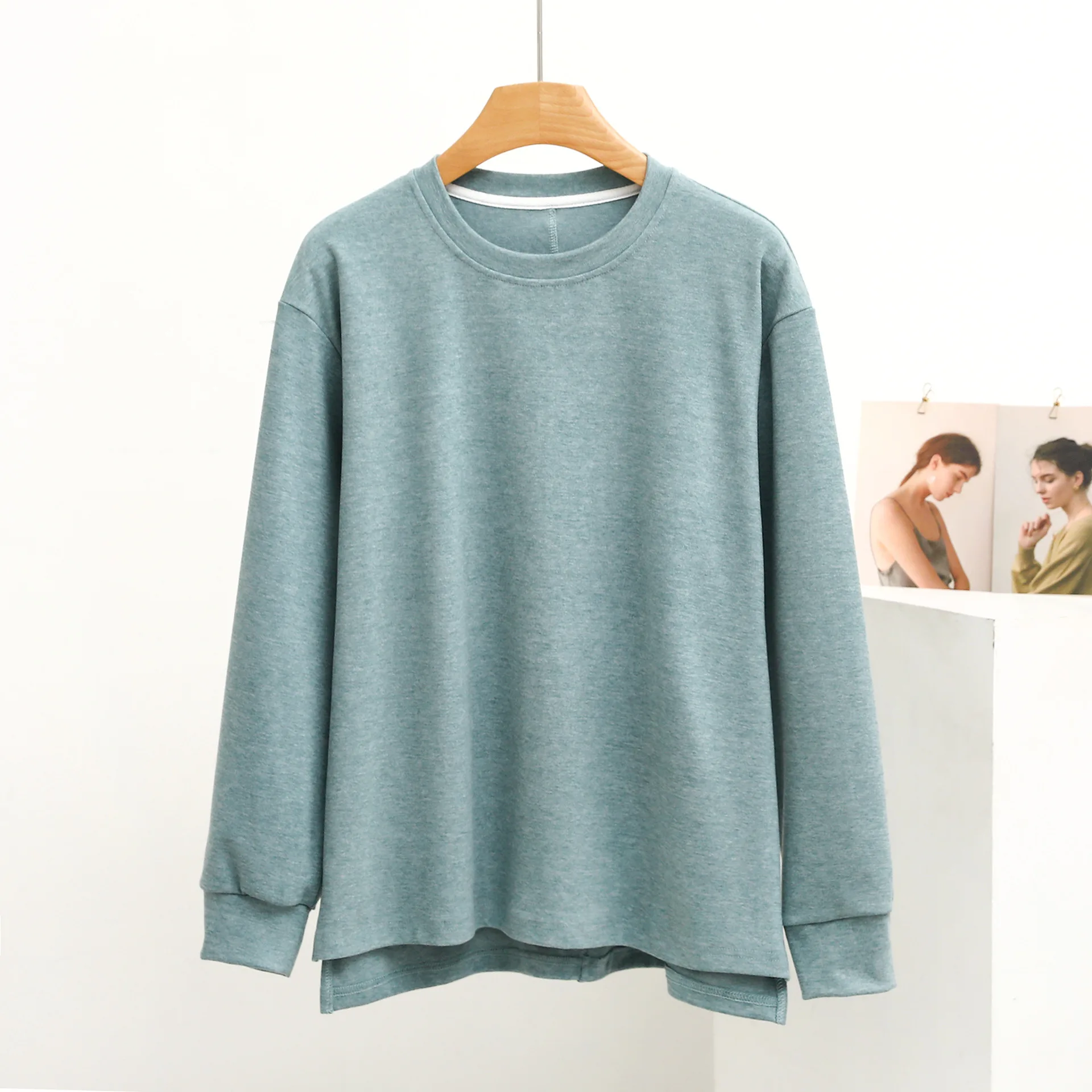 Home Clothes Tops Women Sweaters Casual Flat Velvet One-piece Magic Color Autumn/winter Round Neck Front Short Back Long Thermal