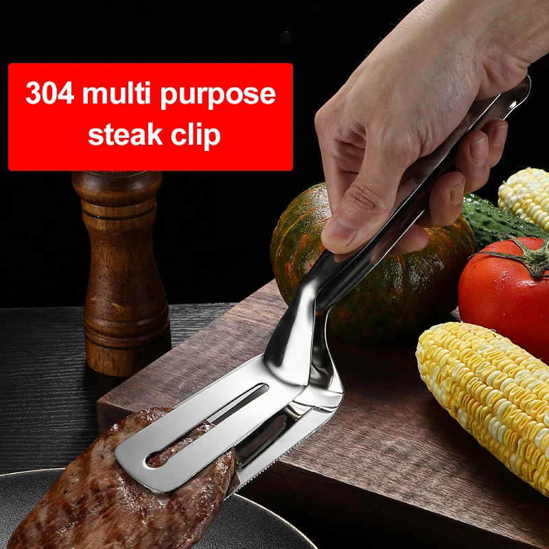

Multifunctional Stainless Steel Steak Clip BBQ Tong Serrated Spatula Fried Shovel Pancake Barbecue Clamp Kitchen Accessories