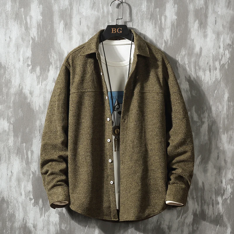 

Spring Long Sleeve Shirt Slim Fit Plus Size Solid Color Shirt Jacket