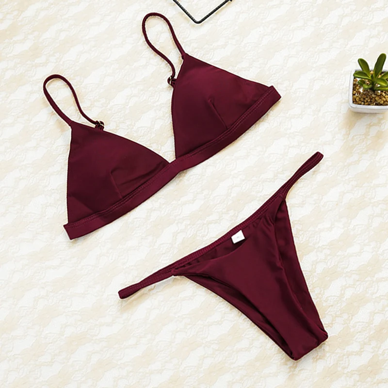 

2020 Women Micro Bikini set Push Up Swimwear Solid Beach Bathing Suit Brazilian Thong Swimsuit For Girls Bikini Swim Suit