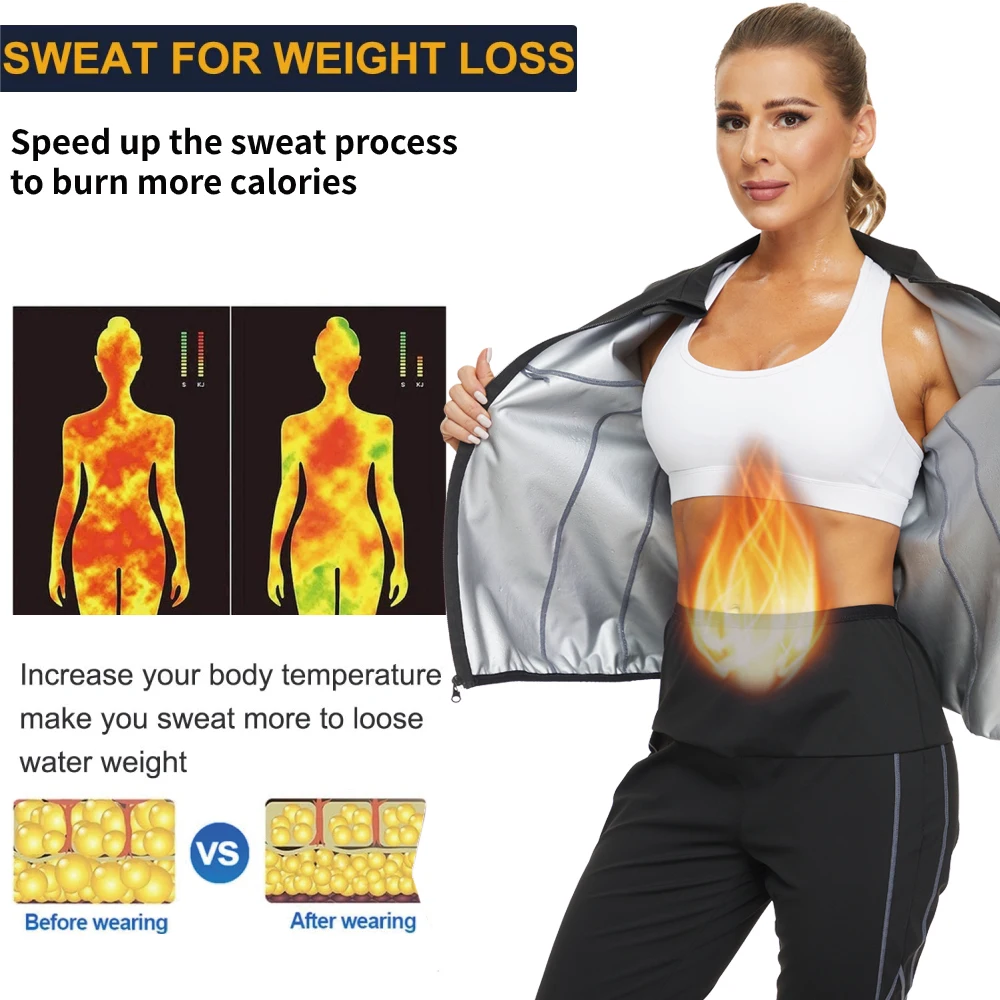 NINGMI Sauna Top for Women Hot Sweat Jacket Weight Loss Long Sleeves Thin Fitness Sportwear Fat Burning Slimming Body Shaper Gym