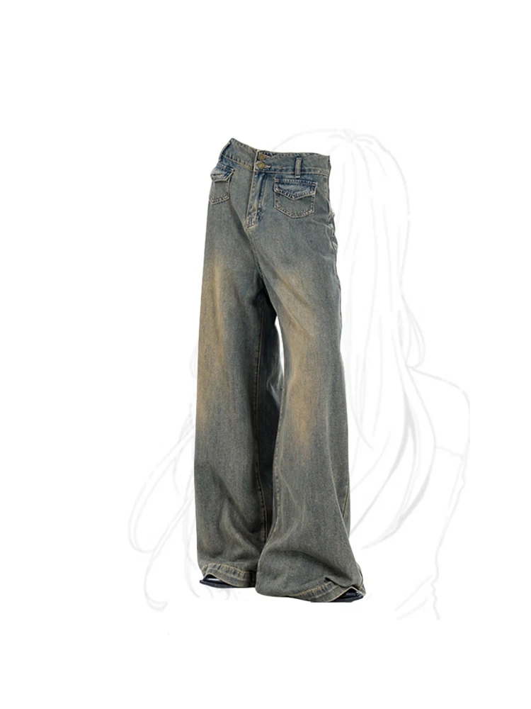 

Женские Мешковатые синие джинсы в стиле Харадзюку, винтажные джинсовые брюки в стиле 90-х в стиле оверсайз Y2k, широкие ковбойские брюки с высокой талией, одежда в стиле 1920-х, 2000