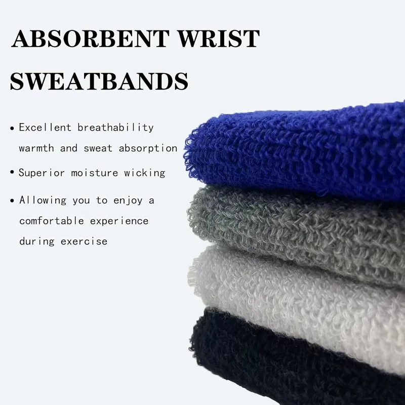 Фото New Breathable Cotton Wristband Set for Men and Women Sweat Absorbent Wrist Sweatbands for Tennis Football Basketball Running №3
