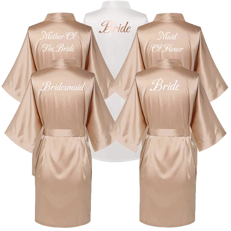 Silk Satin Robes Wedding Bathrobe Bride Bridesmaid Dress Plus Size Gown Women Clothing Sleepwear Maid of Honor Rose Gold