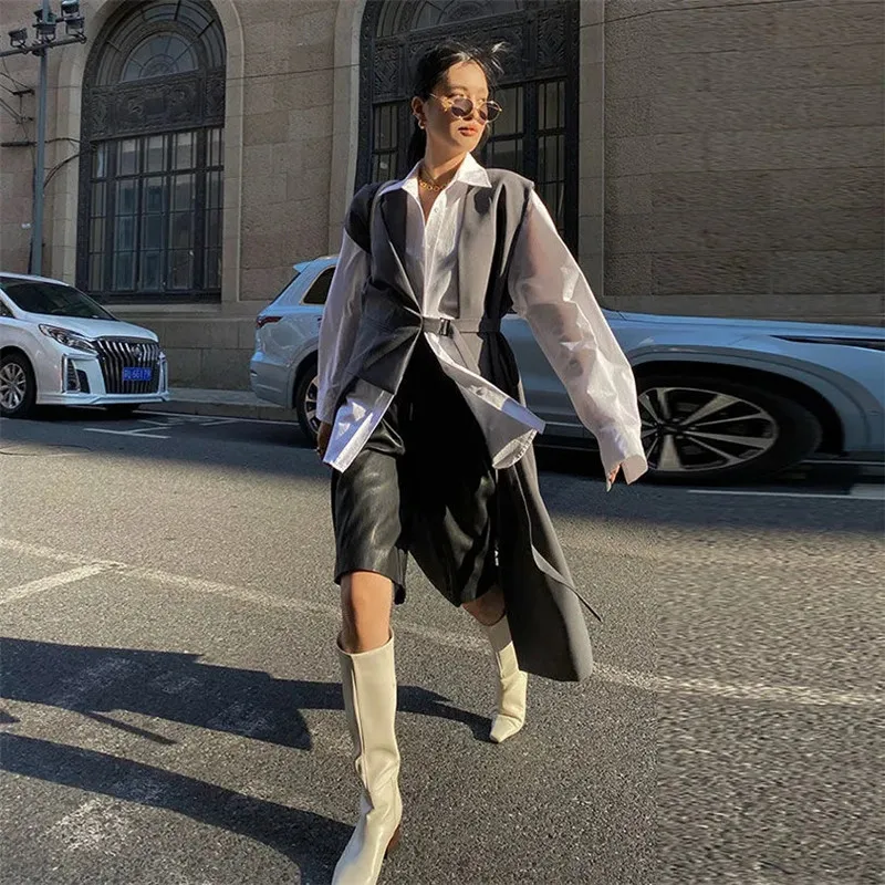 Длинный костюм жилет Женская куртка кардиган уличная одежда модный