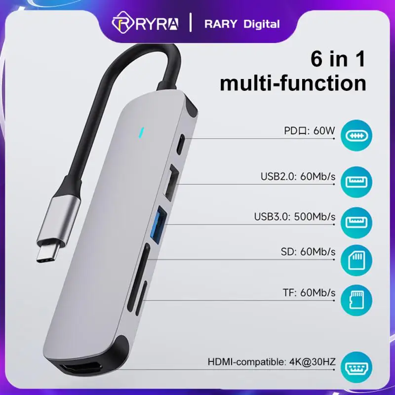 

Мульти-разветвитель RYRA с 4/5/6 портами, адаптер типа c, быстродействующий адаптер 5 Гбит/с, Высокоскоростной USB 3,0 2,0, разветвитель для Macbook, ноутбука, ПК