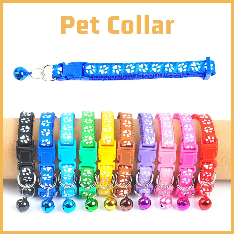 

Pet Collar Pet Cat And Dog Bell Collars Puppy Small Teddy Adjustable Necklace Cute Bell Position Footprint Collar Pet Supply