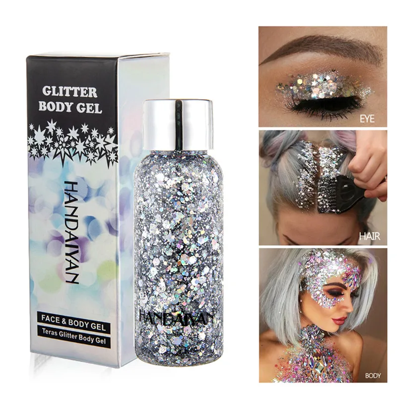 

HANDAIYAN Holographic Mermaid Glitter Eyeshadow Gel Body Face Eye Liquid Loose Sequins Pigments Makeup Cream Festival Gems