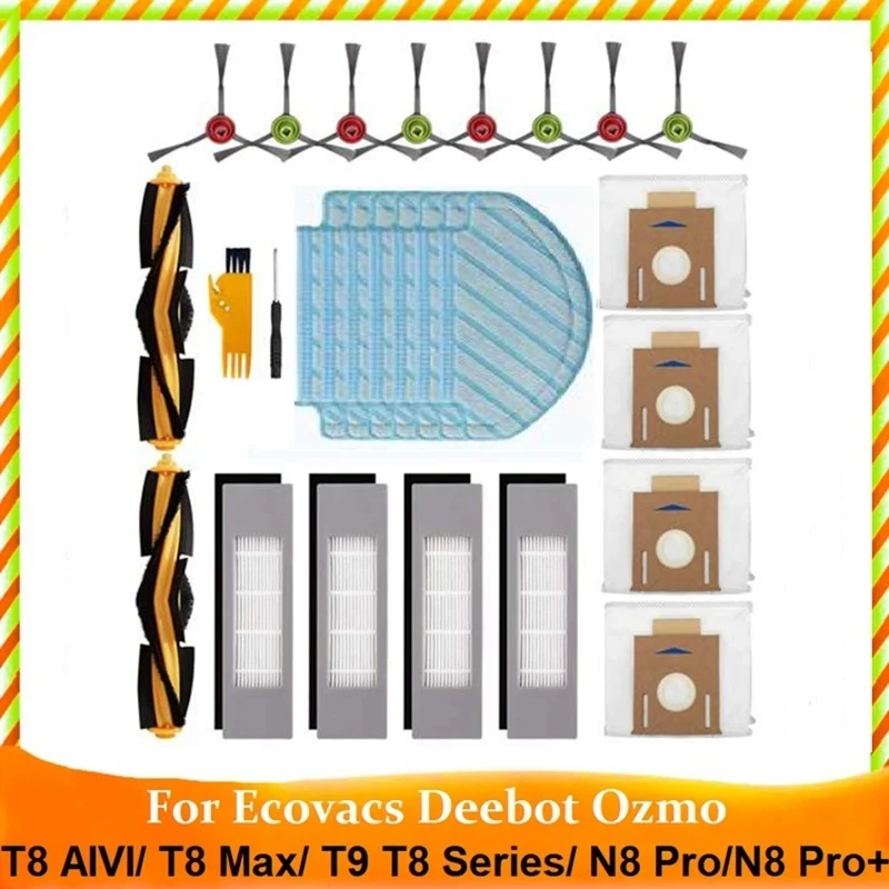 

27Pcs Parts For Ecovacs DEEBOT OZMO T8 AIVI T8 Max T9 T8 Series N8 Pro N8 Pro+ Main Side Brush Filter Mop Cloth Dust B