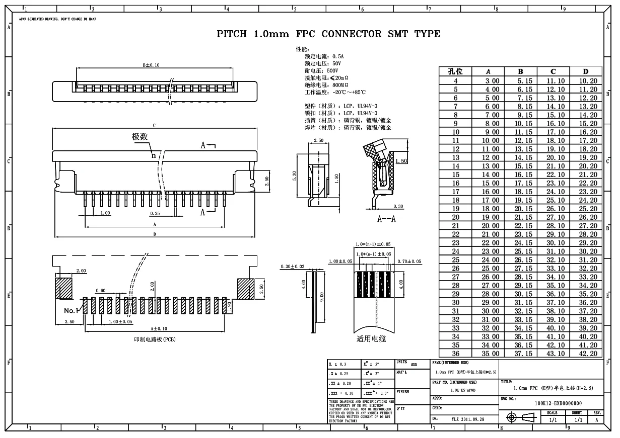 FPC FFC 0 5/1 мм разъем 32P 33P 34P 36P 40P 45P 50P 60P Тип выдвижного ящика верхний контакт |