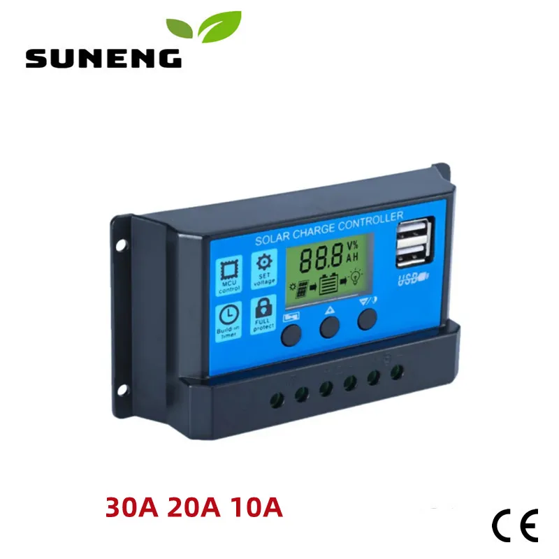 

30A 20A 10A Solar Controller PWM Battery Charger 12V 24V Auto LCD Display Dual USB 5V Output Solar Panel PV Regulator