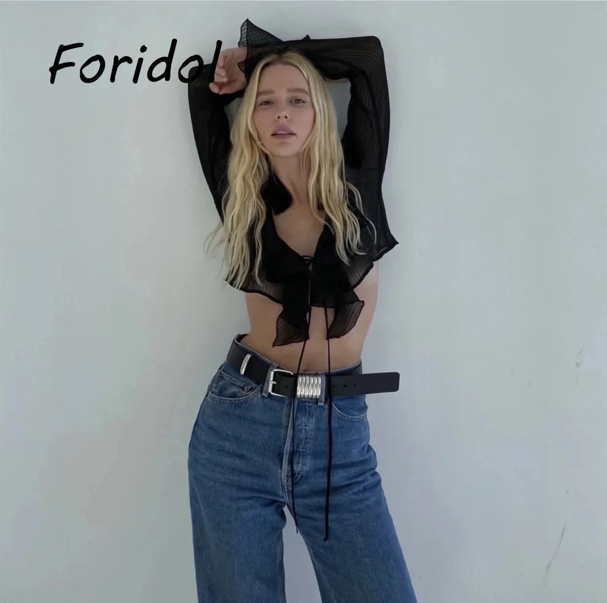 Женский шифоновый укороченный топ из прозрачного тюля блузки в пляжном стиле