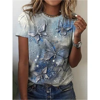 2022 summer new polyester floral butterfly floral fashion casual cute style fashion ladies short sleeve t shirt 3d printing top