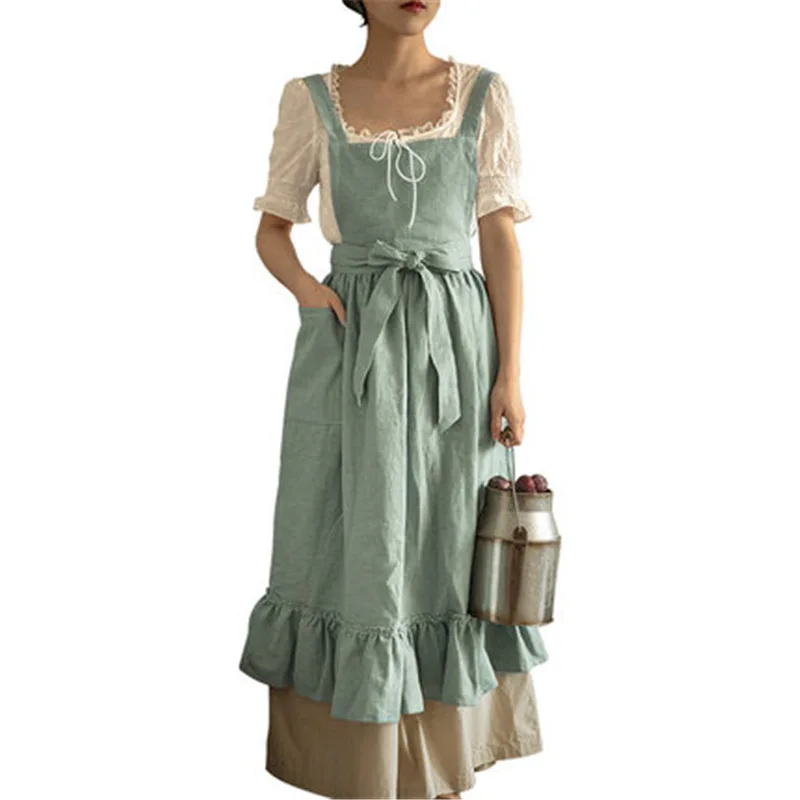 

Florist Literary Artist Retro Medieval Cotton Linen Aprons For Woman Dress Flower Shop Smock Hairdresser Garden Overal Work