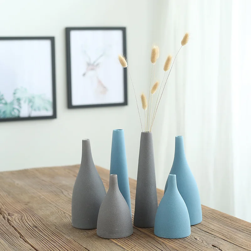 

Null BBA Zen Northern Mediterranean Home Decor Small Fresh Ceramic Gray Blue Vase Decoration Living Room Flower Arrangement Home