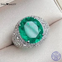 shipei luxury 925 sterling silver oval created moissanite emerald gemstone anniversary vintage ring for women fine jewelry gifts