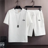 summer tshirt shorts 2 pieces set white tracksuit mens 3d letters vintage streetwear creative pattern men sets short outfits
