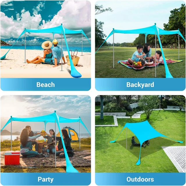 Family Beach Canopy ,Large Beach Sunshade Tent with Stability Poles,UPF50+Outdoor Shade for Beach,Camping,Party or Picnics 5