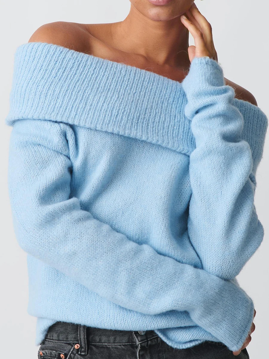 Женские свитера с открытыми плечами и длинными рукавами в рубчик осенние топы на