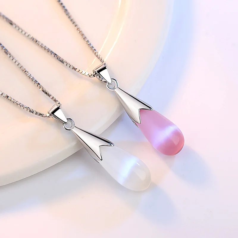 

Water Drop Crystals Necklaces 925 Stamp Pink Wihte Aesthetic Necklace For Women Wedding Luxury Jewelry Free Shippi