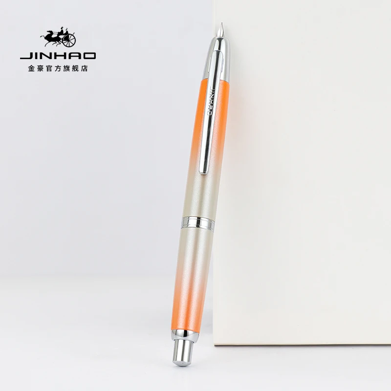 Фото Ограниченная серия Цвет! Перьевая ручка Jinhao 10, выдвижное прессовое перо EF/F с конвертером чернил, подарочная ручка для письма, градиент оранжевый №2