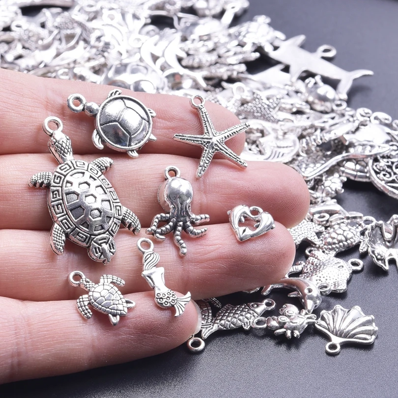 

Mix Sea Turtle Charms Ocean Starfish Shell Seahorse Mermaid Turtle Alloy Pendant For Making Women Jewelry Components Materials