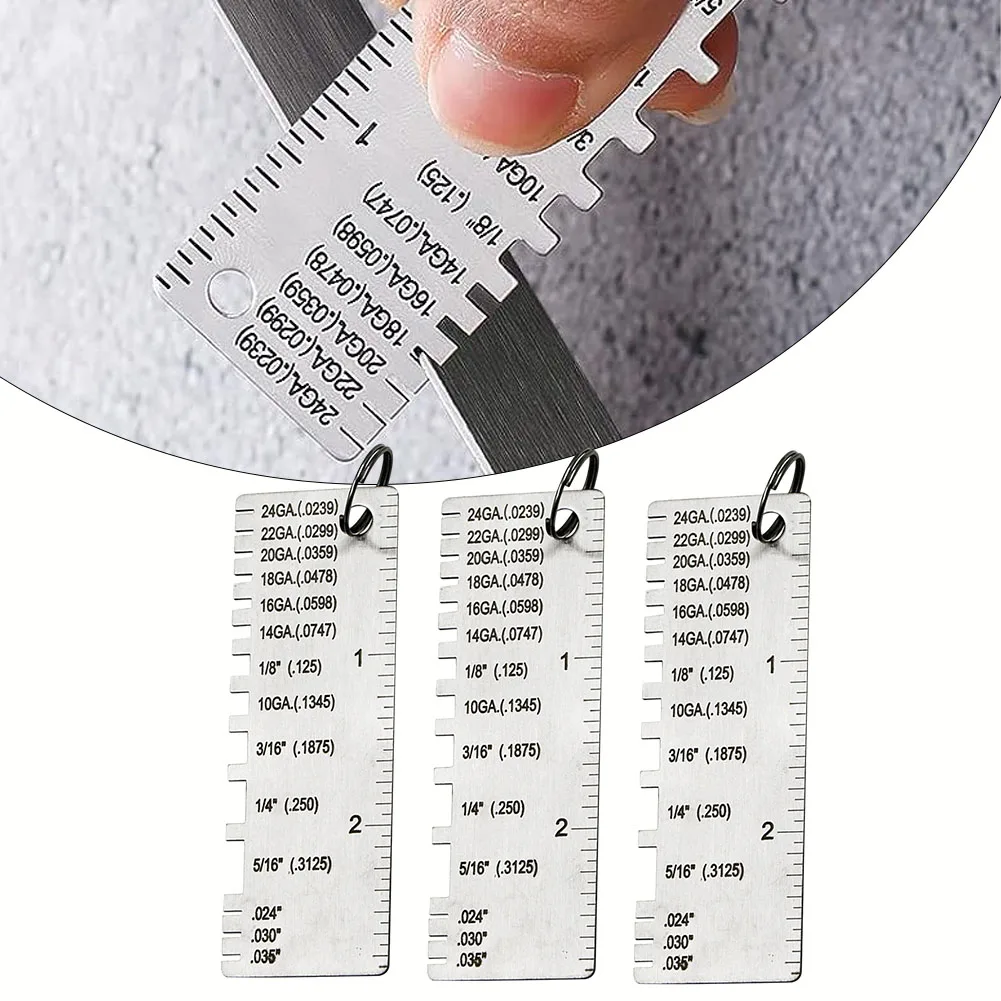 

3Pcs Weld Inspection Ruler Thickness Gauge Stainless Steel Single-sided Material Thickness Gauges For Wood/iron/steel/leather