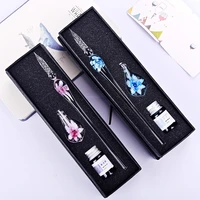 nice and stylish vintage handmade art elegant crystal floral glass dip fountain pen kawaii and cute sign ink pens gift pens