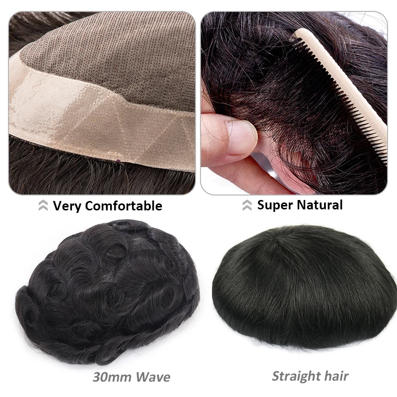 Men Hair Toupee Mono NPU Human Hair Wig Indian Hair System Straight Wave Hairpiece Men's Capillary Prothesis Natural Hairline images - 6