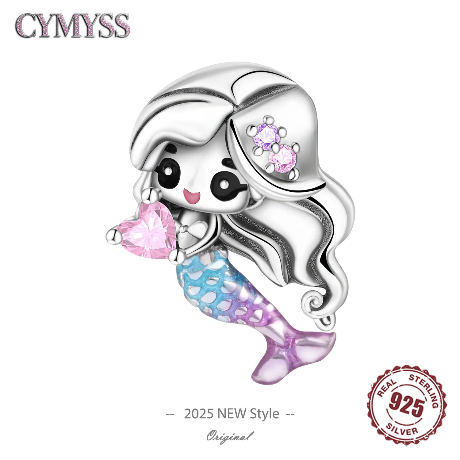 2025 NUOVO 925 Sterling Silver personaggio dei cartoni animati Sirena Pendenti originali Bracciale Charms Fit Gioielli Perline per feste Regali raffinati fai da te