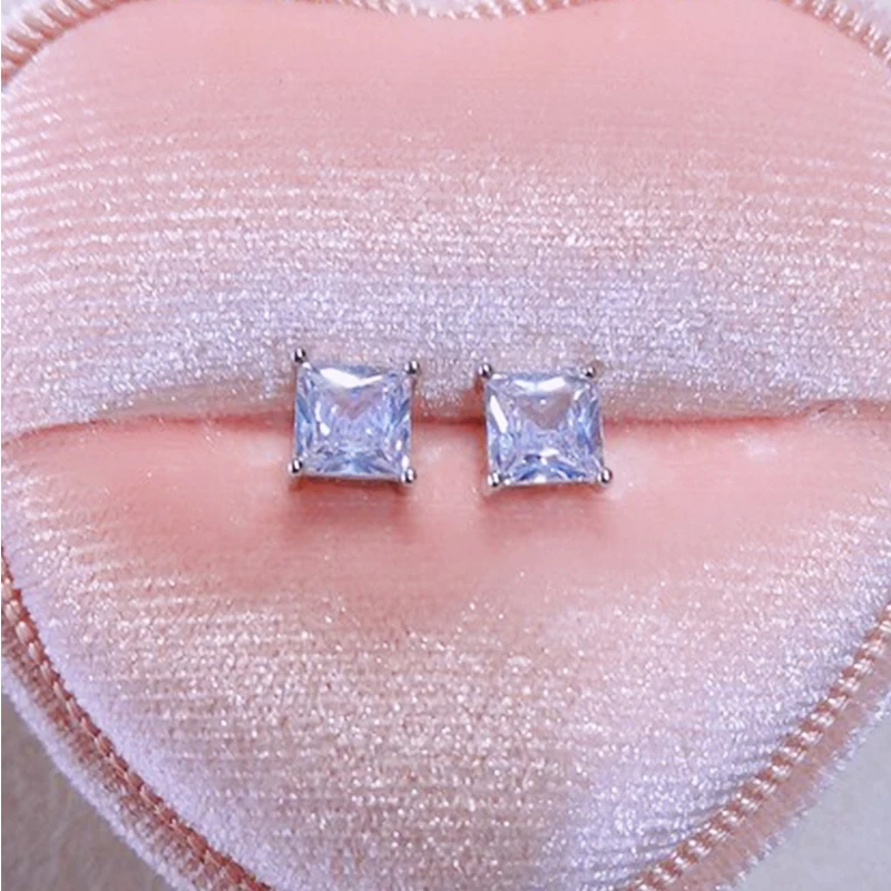 

Uilz Classic Delicate Square Silver Color Cubic Zirconia Stud Earrings for Women Small CZ Crystal Studs Ear for Party Earrings