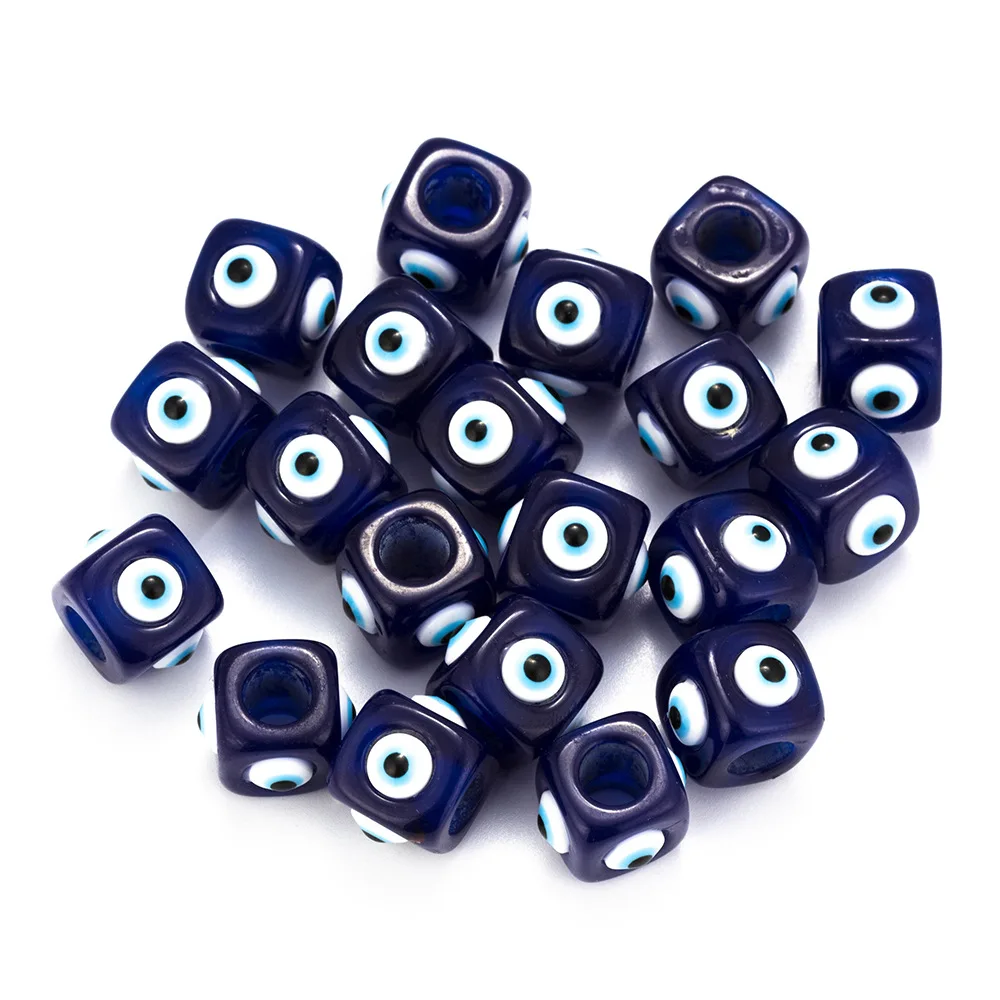 

50pcs Glass Devil's Eye Cube Beads 14MM Turkish Blue Eye Square Loose Beads For DIY Handmade Jewelry Making Crafts Supplies