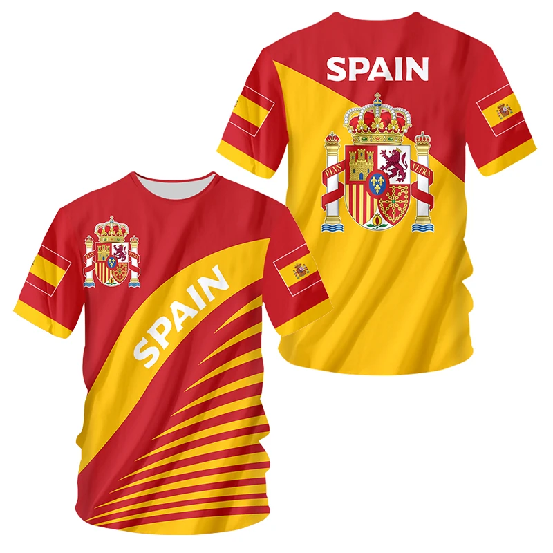 

Spain T-Shirt Summer Men's T-Shirt Spain National Emblem Printed Top Round Neck Short Sleeve Large Size Men's Clothing Shirt