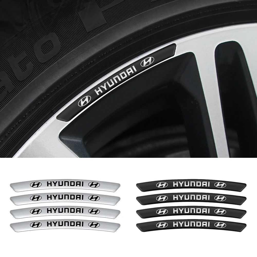 

4pcs Aluminium Car Wheel Hub Stickers Rim Decor Decal For Hyundai i30 Tucson ix35 Solar Panel KONA Solaris Veloster Azera Accent