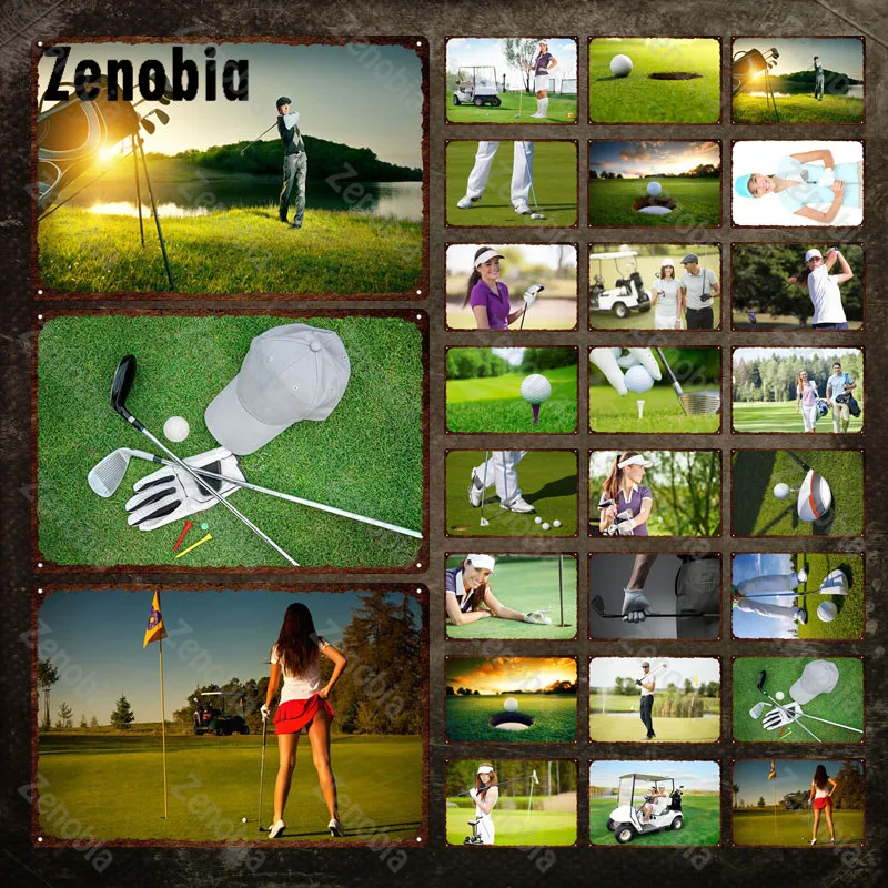 Metal Sign Golf Man and Woman Playing Golf Metal Poster Decorative Wall Stickers Iron Painting for Golf Course Home Decoration