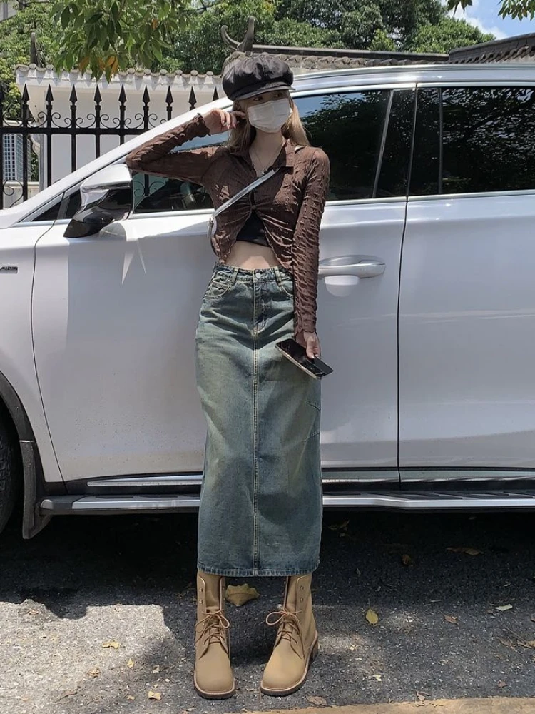 Юбки-миди женские с высокой талией в американском стиле для студентов крутая