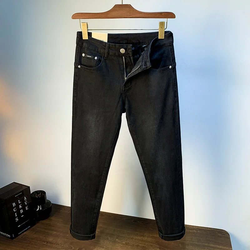 Высококачественные черные джинсы Мужская простая повседневная модная