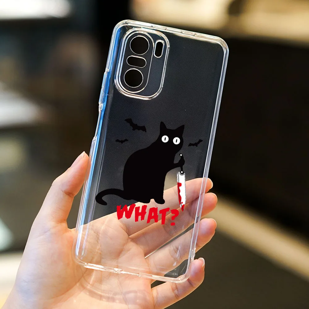 Чехол с милым мультяшным черным котом для Redmi Note 11E 5G XIAOMI 12 11tPro прозрачный чехол POCO