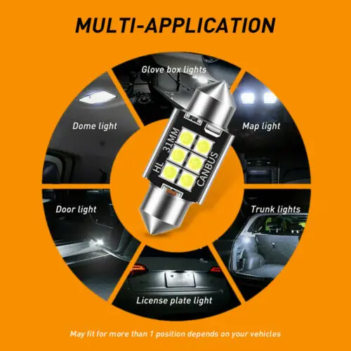 

Canbus 6000K White Festoon 31Mm De3425 De3157 Led Roof Dome Interior Light Bulbs