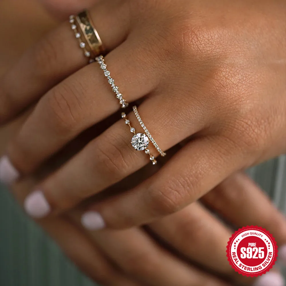 

Женское кольцо с круглым цирконием CANNER, обручальное кольцо из стерлингового серебра 925 пробы с бриллиантами, классические ювелирные украшения