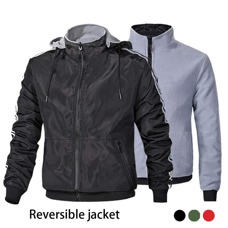 

Reversible Jacket Men's Slim Bomber Jacket Aurumn Winter Men Outerwear Casual Long Sleeve Jackes and Coats Mens Clothing 2022