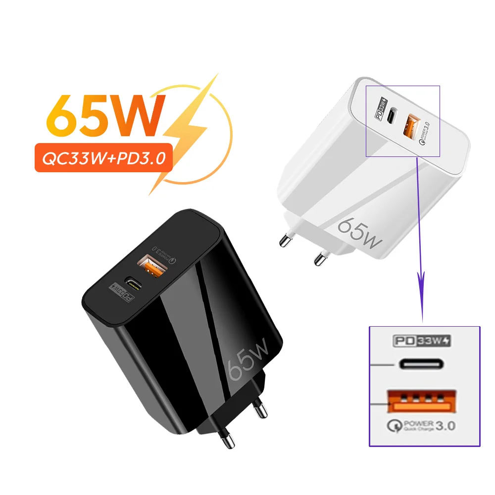 

65w GaN Charger USB+PD Type C Fast Charging Phone Charger For Xiaomi 13 iPhone 14 13 Samsung Oneplus Redmi Huawei POCO Adapter