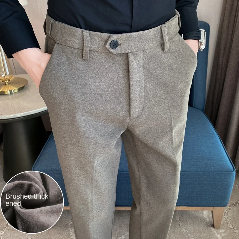 

Шерстяные мужские брюки, зима 2022, новые флисовые повседневные брюки, тонкие брюки для маленьких ног