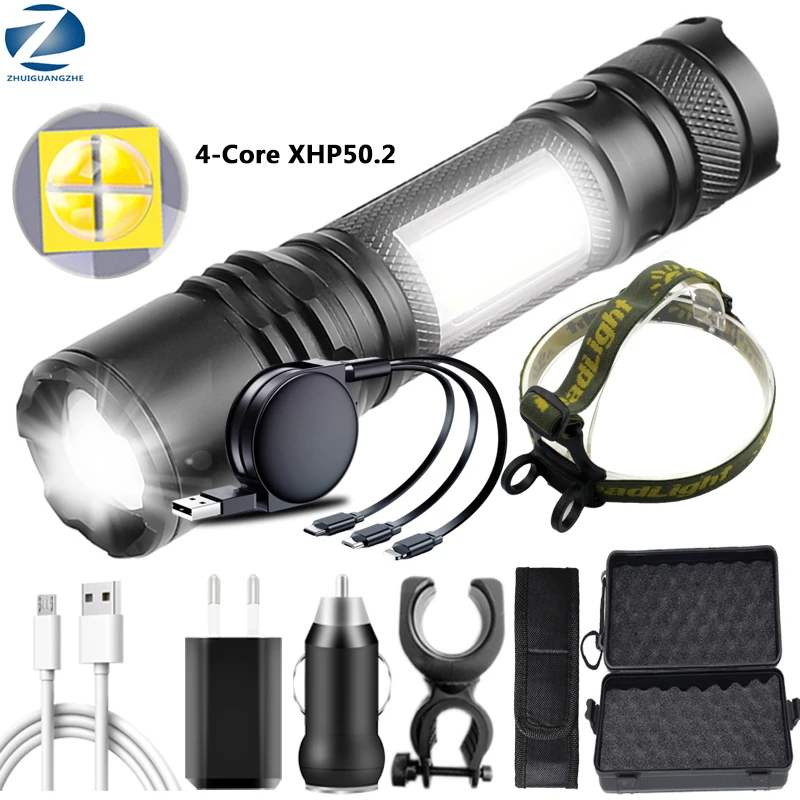 XHP50.2 Led Flashlight Built-in 18650 USB Rechargeable Battery Zoomable Power Bank Torch Head Lamp Hard Bulbs Bike Light Lamp