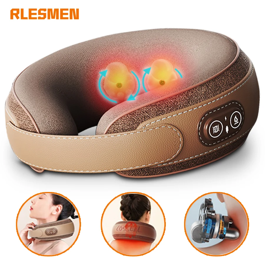 

RLESMEN Neck Massager Relaxation Kneading Heat U-shaped Travel Pillow Support Car Airport Office Home Electric Cervical Massager