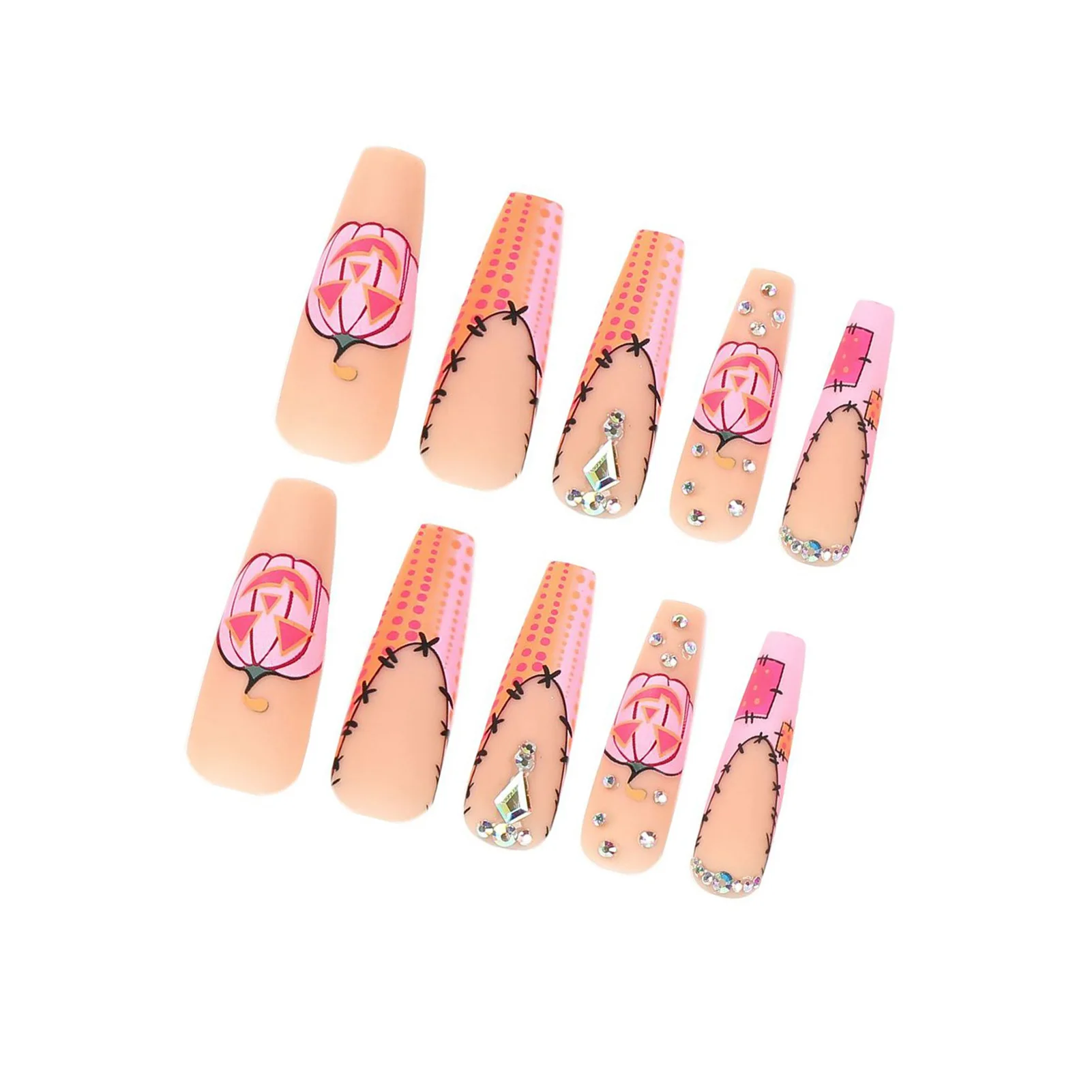 

Искусственные ногти с розовой тыквой для Хэллоуина, добавьте атмосферу на Хэллоуин, искусственные ногти для женщин и девушек, маникюрный салон