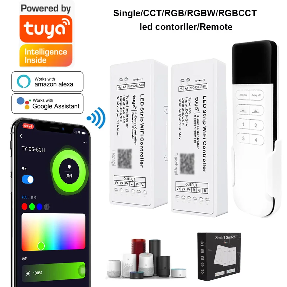 

Tuya WiFi led controller 4 zone 2.4G smart wireless control RGB RGBW RGBCCT Dimmer beacon remote 5-24V For LED light strip