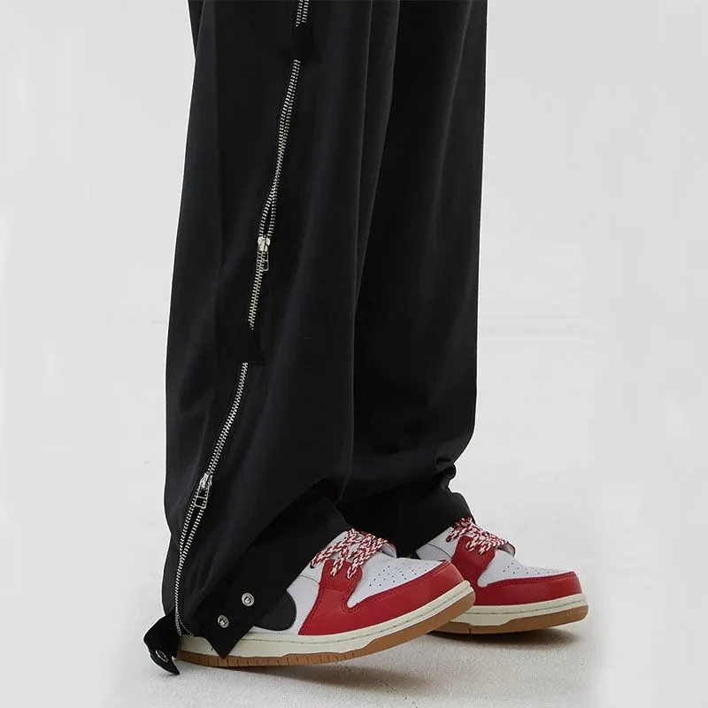 High Street Side Zipper Pants Men Clothing 2022 Autumn Streetwear Casual Black Trousers Jogging Male Hip Hop Harem Pants