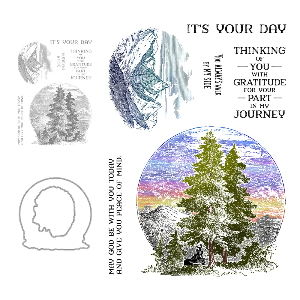 Штампы для фотополимера с изображением леса на закате |